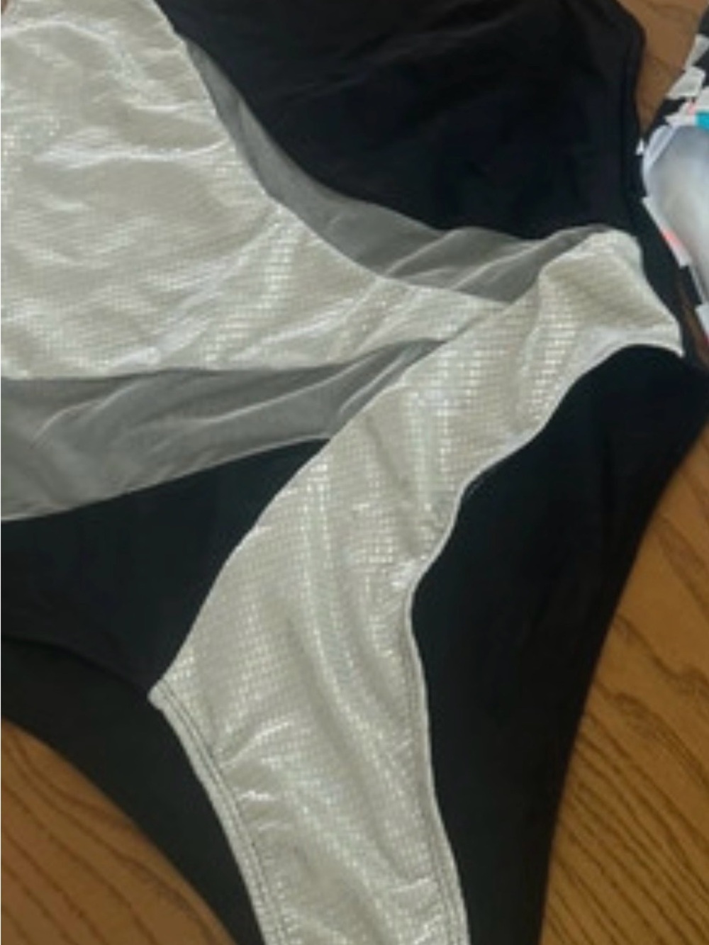 Black Swimsuit with Silver Metallic Panels